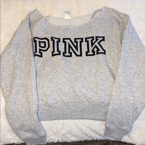 PINK Victoria’s Secret Gray Off The Shoulder Crop Top Lightweight Sweatshirt